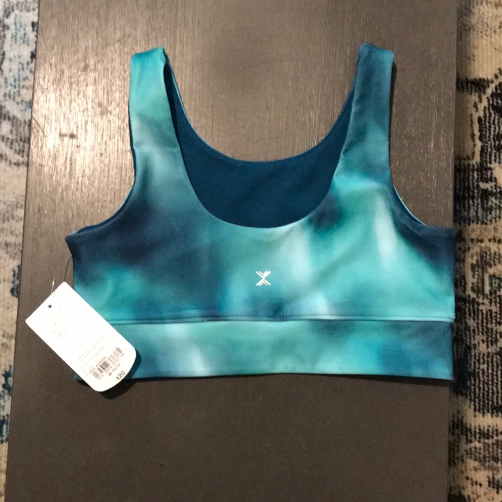 Teal sports bra.